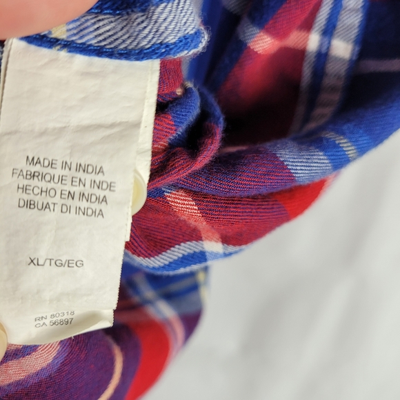 Lucky Brand Red and Blue Plaid Casual Button Down Shirt - Picture 8 of 12